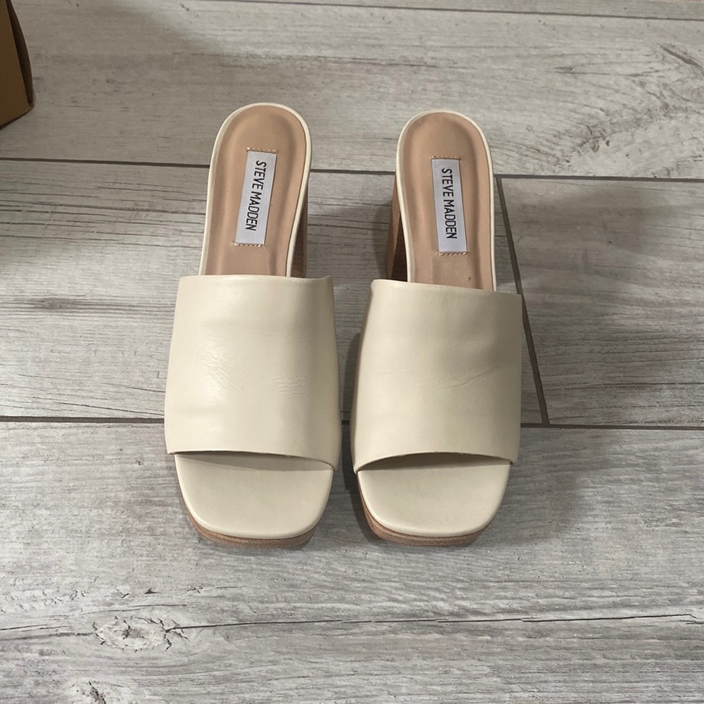 Nib Steve Madden Elda Bone Leather Block Heels - image 1